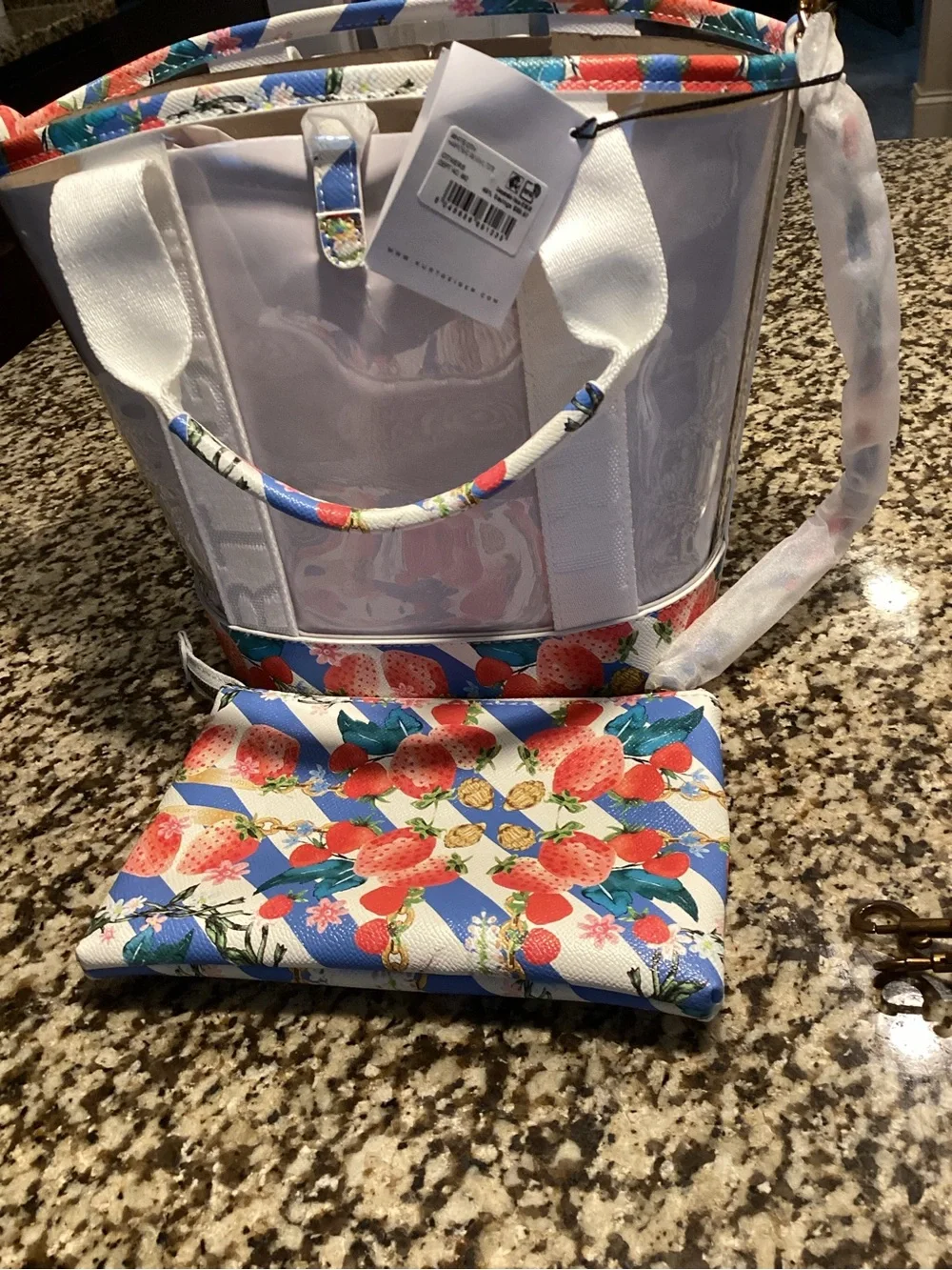 Kurt Geiger White Tote with Strawberry Print Trim